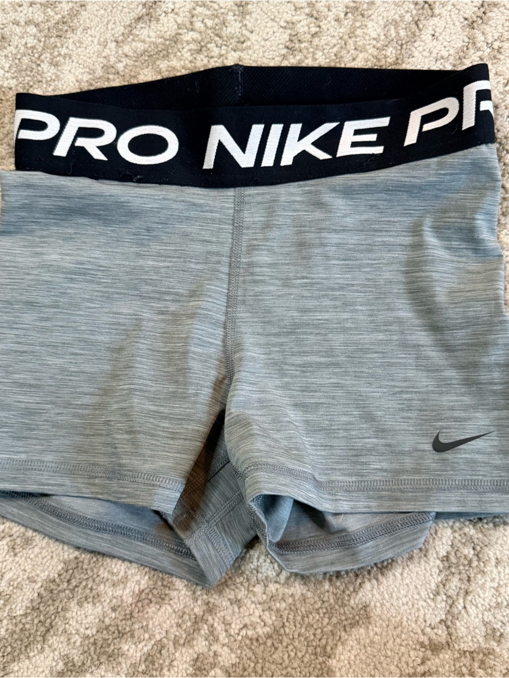 Nike Pro Light Gray Heather Bike Shorts with Black Waistband